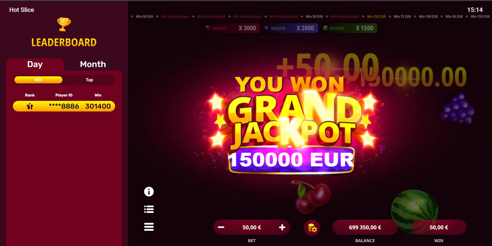 Pantalla promocional del jackpot Grand