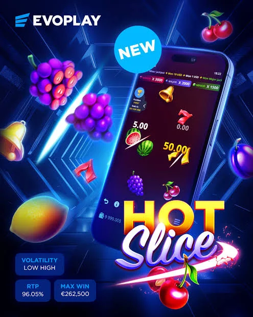Material de Evoplay que muestra Hot Slice en un teléfono