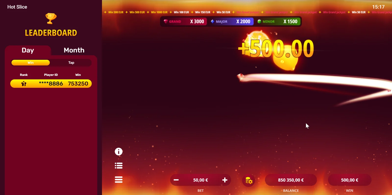 Ejemplo visual de una animación de premio en Hot Slice
